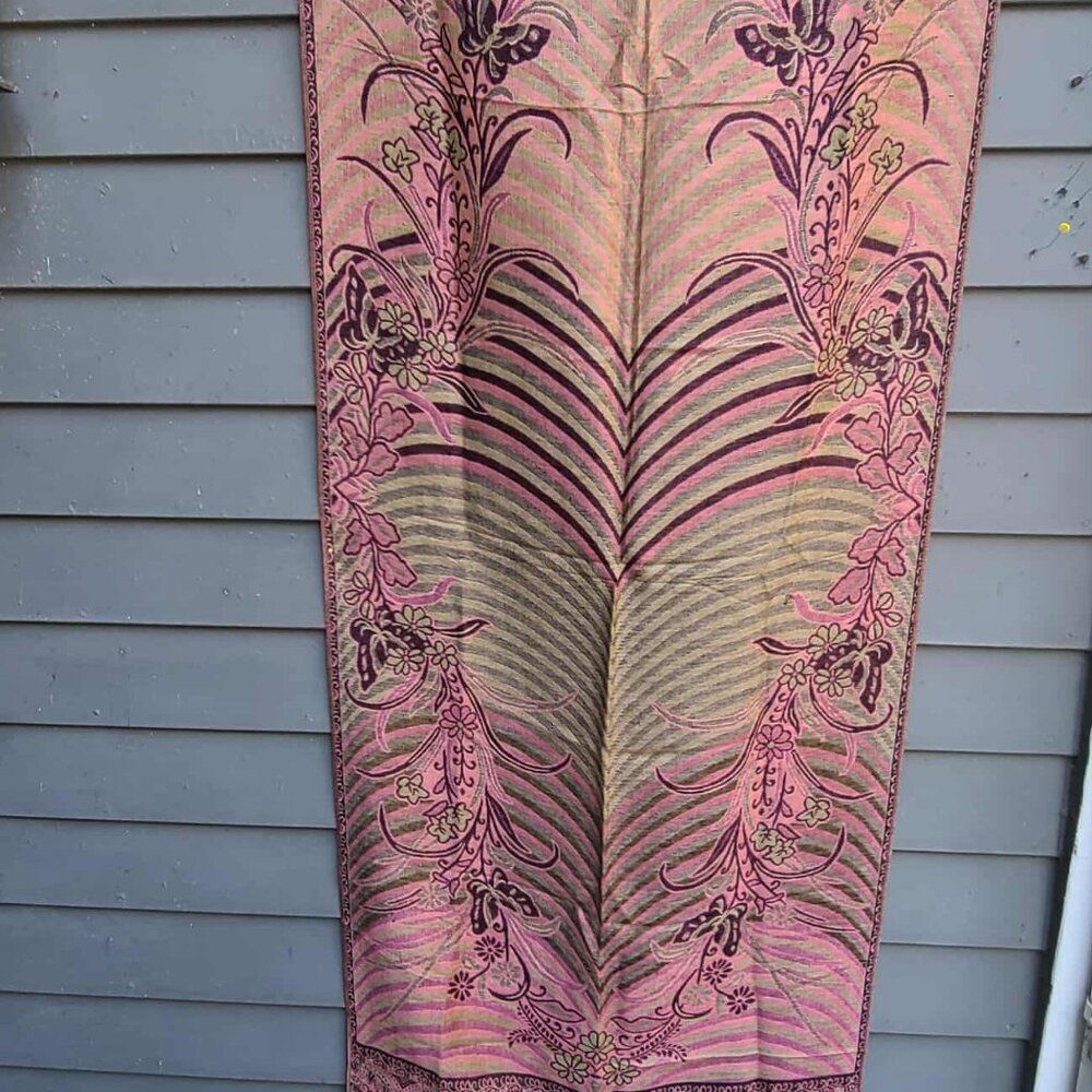 New Pashmina Brown Gold Mauve Floral Pashmina New - Picture 2 of 12